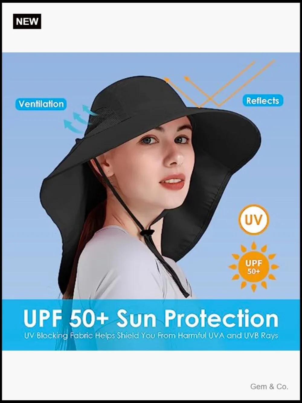 Foldable Waterproof Wide Brim Bucket Hat with Neck Flap for Fishing Hiking